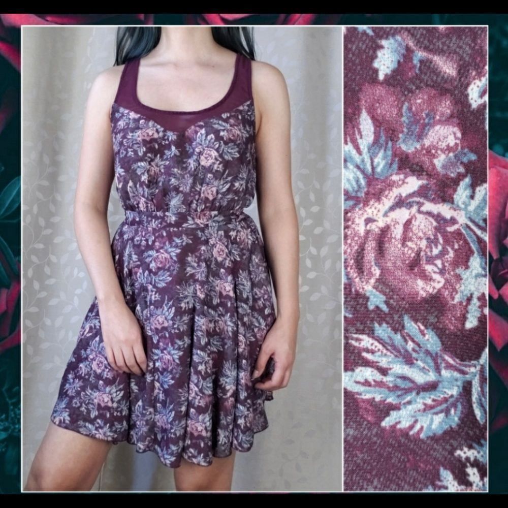 Kimichi blue UO floral rose purple sweetheart dress
